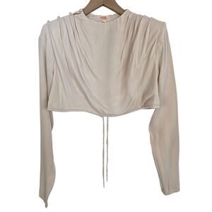 Camila Coelho Chelsie Ivory Draped Long Sleeve Crop Top – Size Small